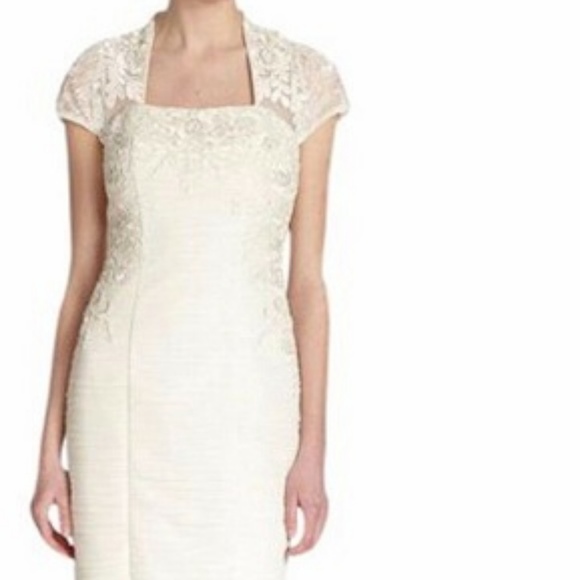 SUE WONG NEW Ivory Chiffon Beaded Party Cocktail 6 - Picture 6 of 6